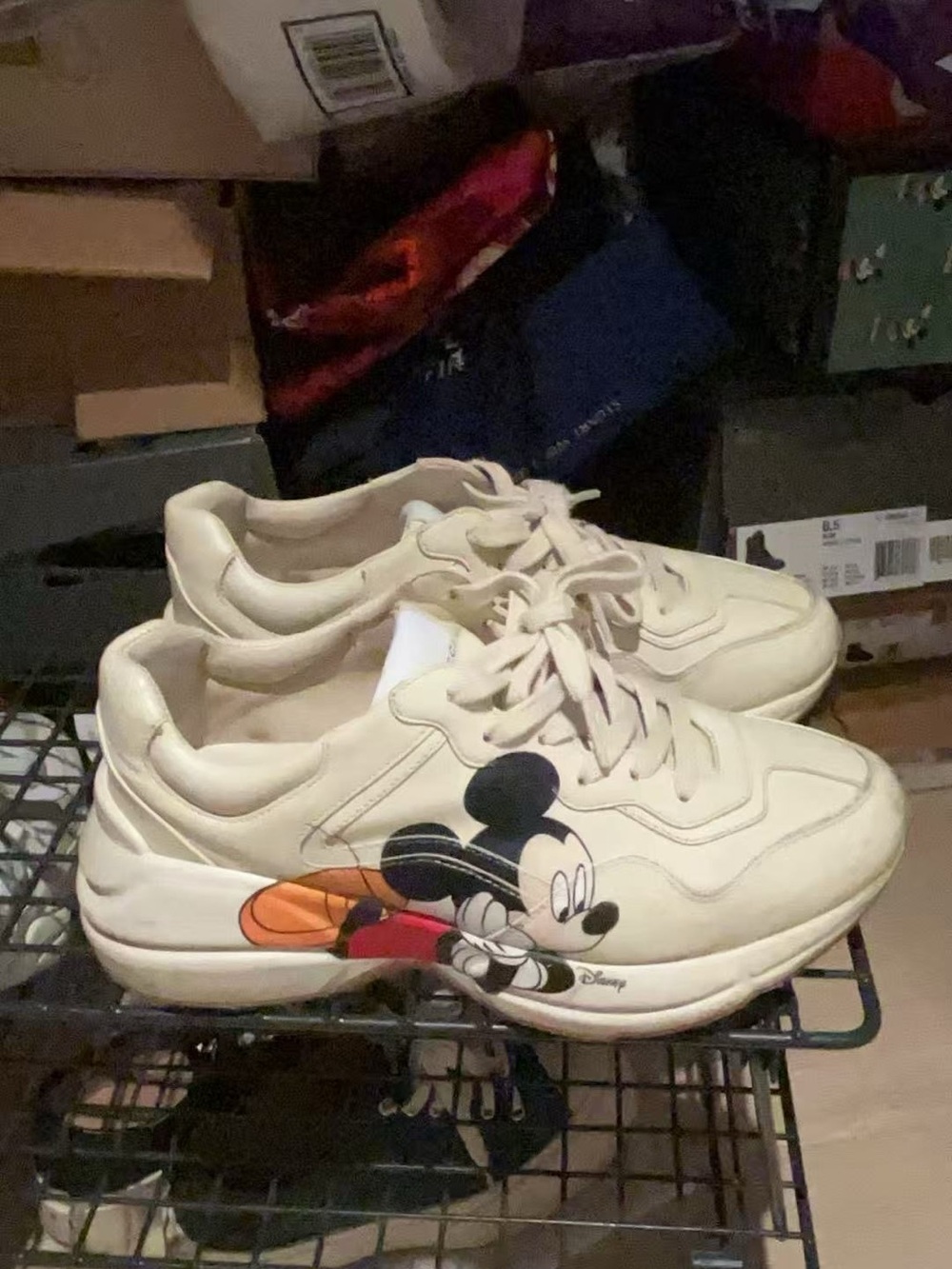 Gucci Cream Sneakers with Mickey Mouse Graphic